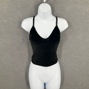 Brandy Melville Black Velvet Cami Tank Top Sleeveless V‎ Neck Crop Romantic